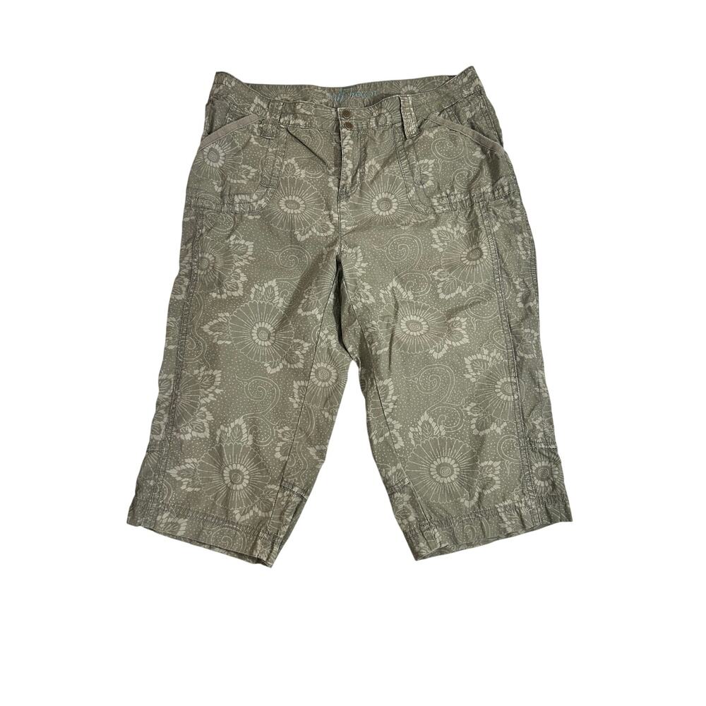 Ruff Hewn Womens Bermuda Shorts Floral Paisley Print Olive Green Cotton Y2K Boho